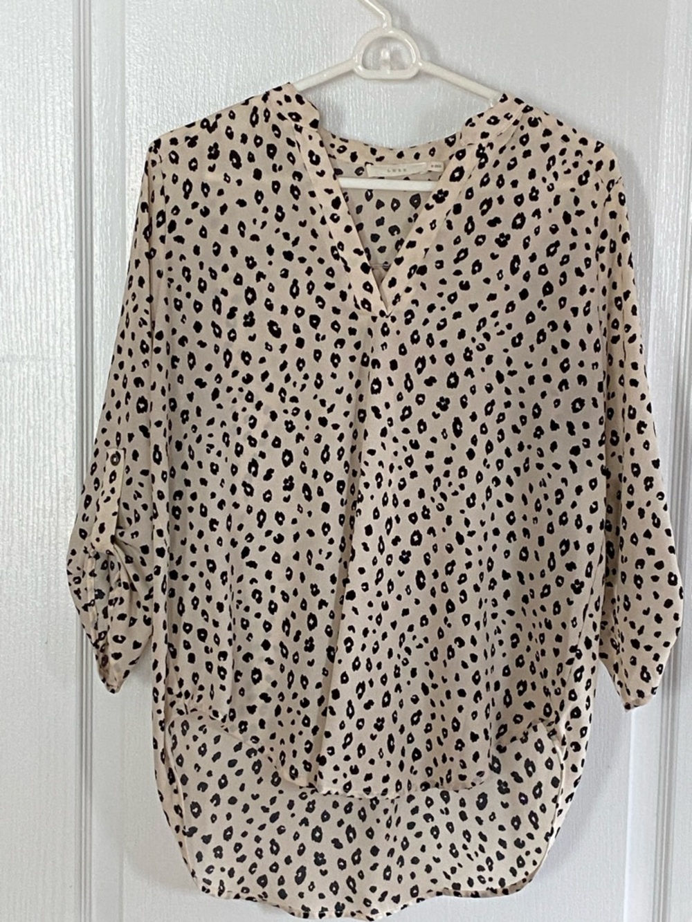 Lush Beige Leopard-Print V-Neck Tunic